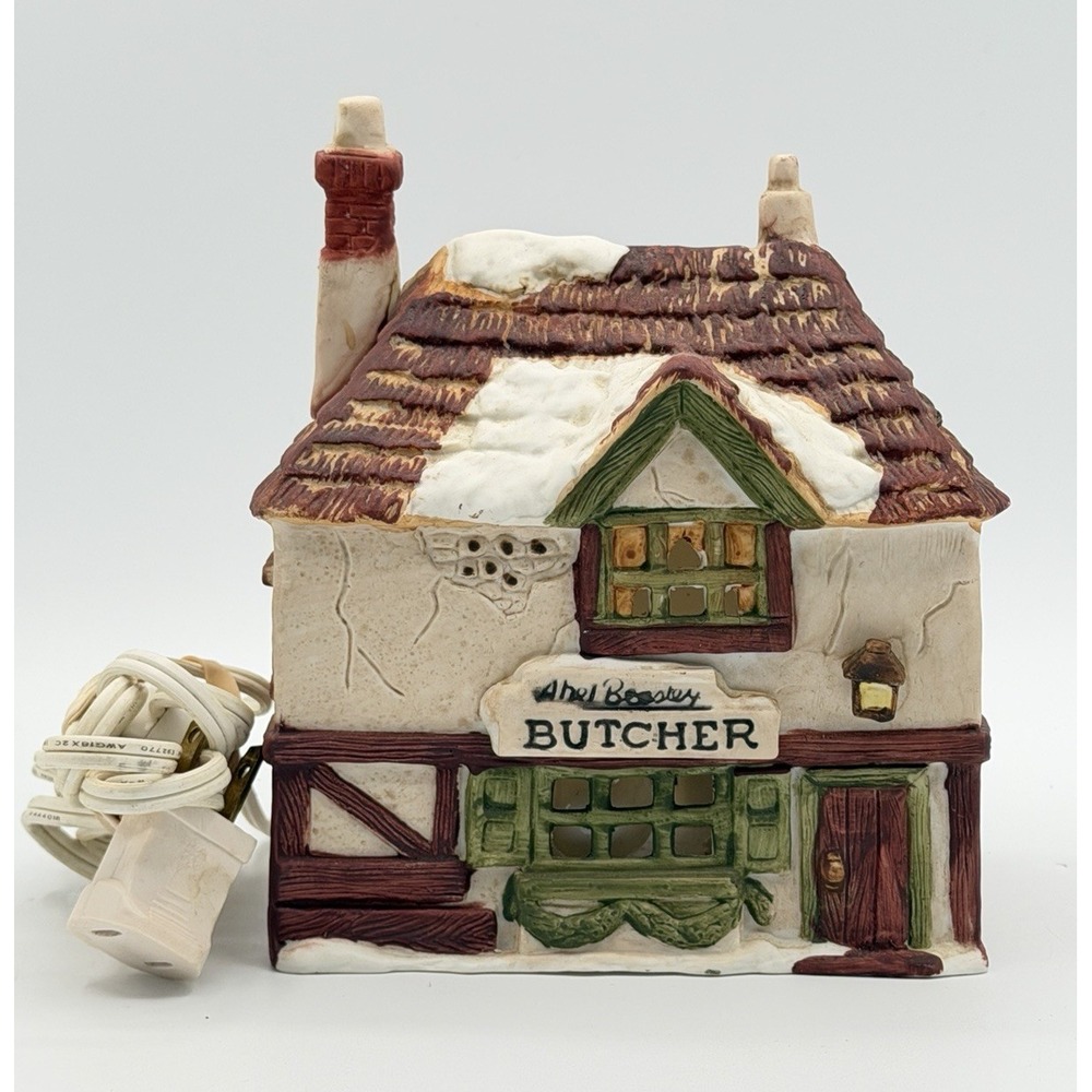 Dept 56 Shops of Dickens Village Heritage Ahel Beesley Butcher #65536 Working!